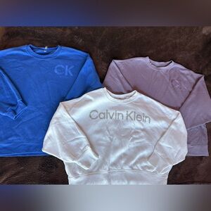 3 Calvin Klein Womens Sweatshirt Trio - Blue, White, Purple